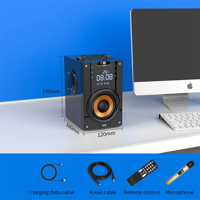 Black with Mic 2200 мАч большой мощности Bluetooth динамик сабвуфер беспроводной портативный тяжелый бас стерео динамик s музыкальный плеер ЖК-дисплей FM радио TF - Цвет: Black with Mic
