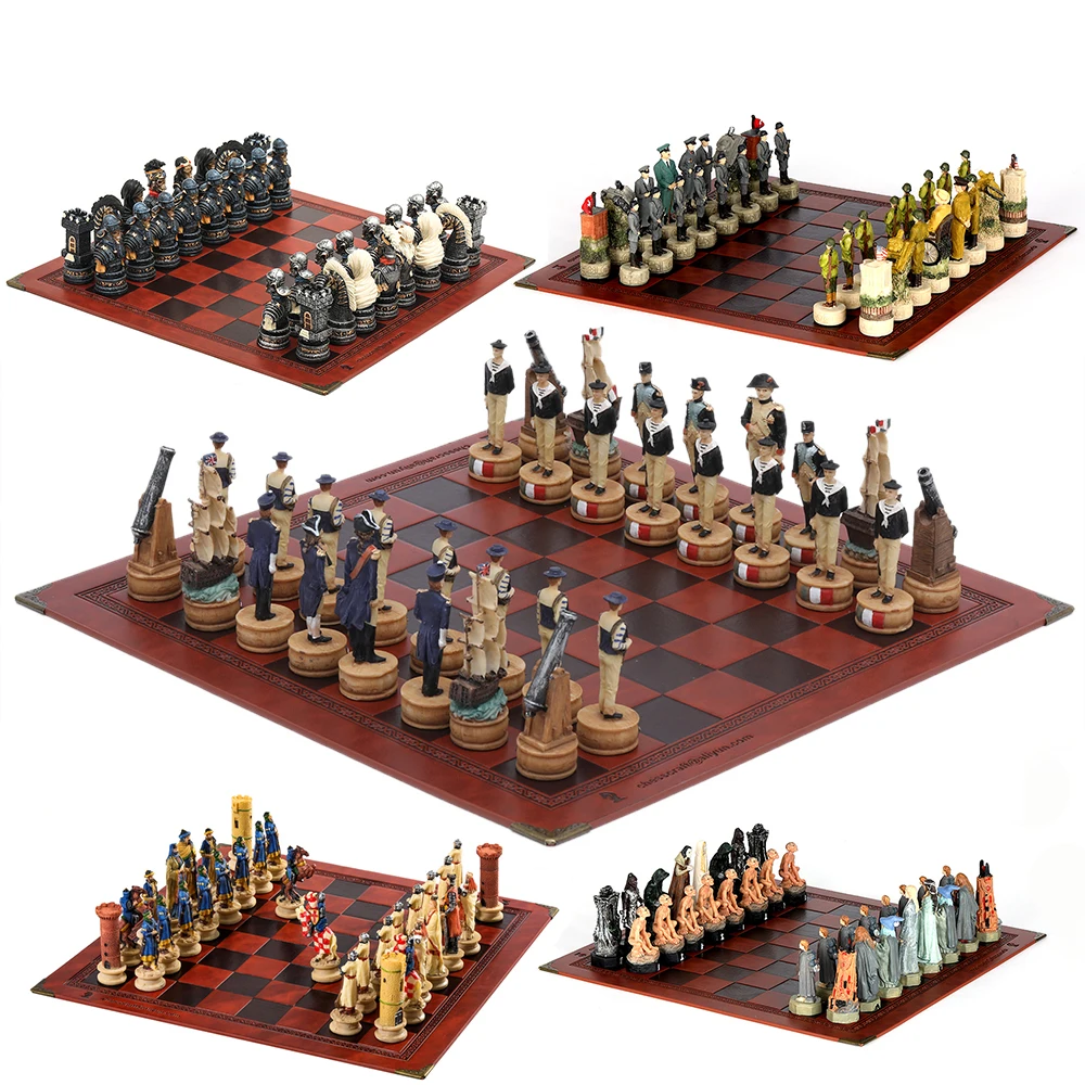 Italien VS Frankreich Krieg Thema Schach Set 32 Figuren Geschnitzt und Bemalt Schach Stück mit Geprägte Bord Schach Stück Bord spiel