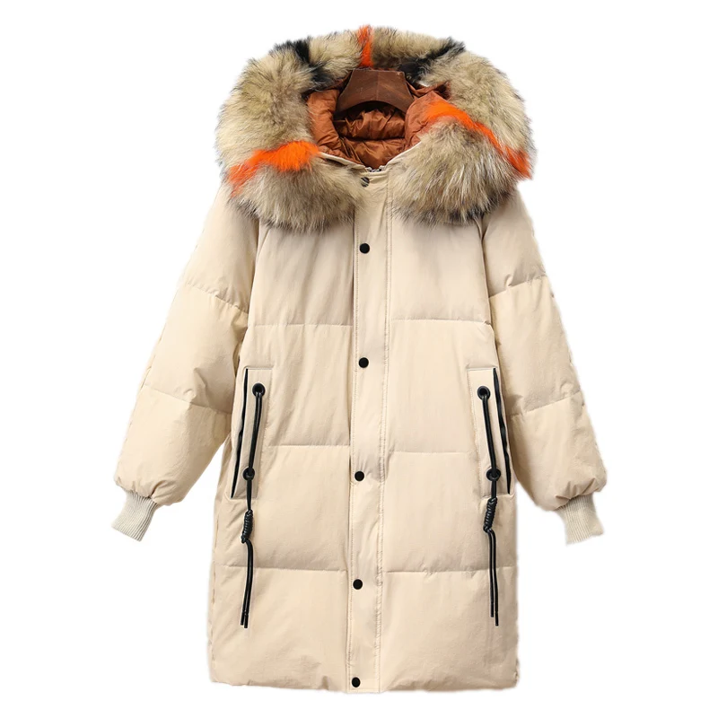 

Plus Size Coat Woman Long Duck Down Jacket Women Winter Multicolor Racoon Fur Collar Parka Casacas Para Mujer KJ449
