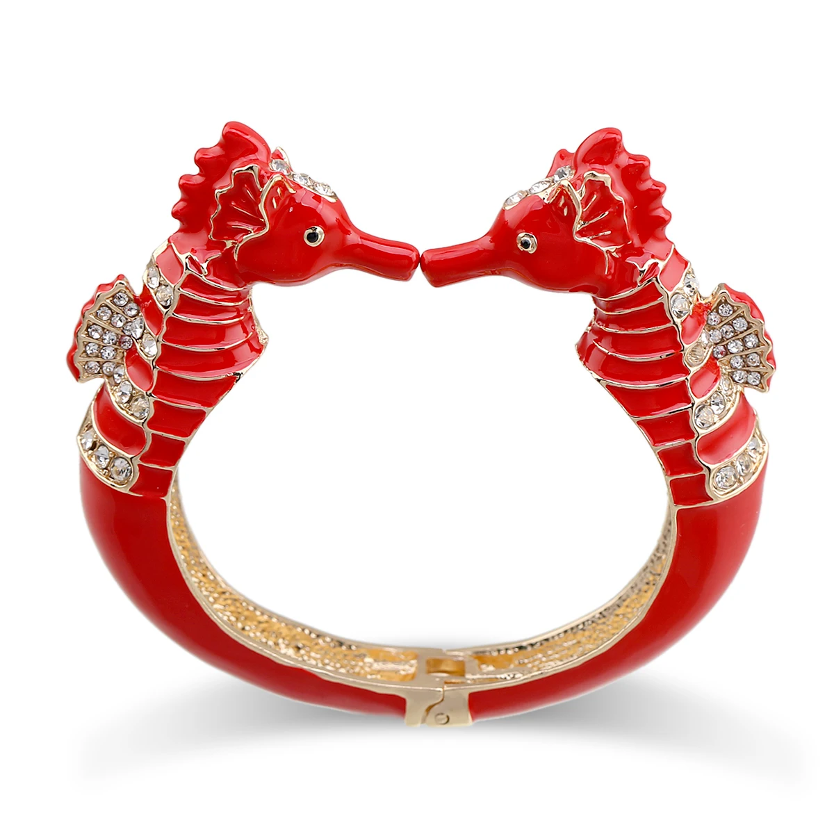 New Arrivals Fashion Statement Enamel Bangle Cuff Bracelet for Women Gold Plated Inlaid Rhinestones Sea Horse Bracelet Pulseira 4