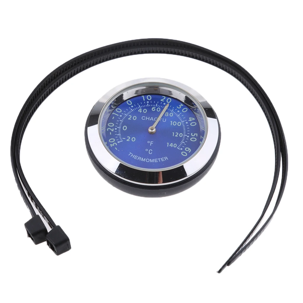 4Pcs Motorcycle Bike Blue Dial Clock Watch + Thermometer Temperature Gauges