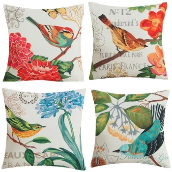 

Throw Pillow Covers Outdoor Pillowcases Flower&Birds Home Decorative Pillows for Couch Sofa Bed Breathable Linen