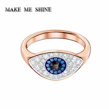 

High Quality SWA Elegant Classic Rose Gold Fashion Blue Eyes Devil's Eye Ring Rings Jewelry Crystal Party Birthday Gift