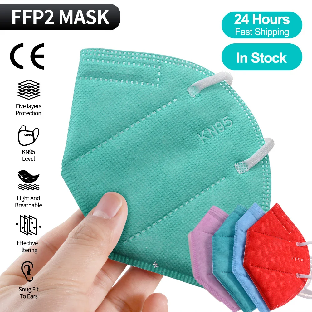 Mascarilla KN95 Fpp2 de 5 capas para adultos, máscara respirador verde con filtro, reutilizable, FFP2, CE, ffp3