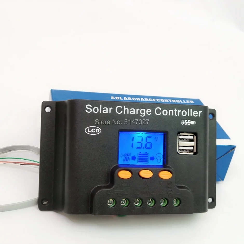 Задняя подсветка 10A/20A/30A 12V 24V Авто за максимальной точкой мощности, Солнечный контроллер заряда ШИМ-контроллеры ЖК-дисплей Dual USB 5V Выход солнечная батарея для телефона регулятор