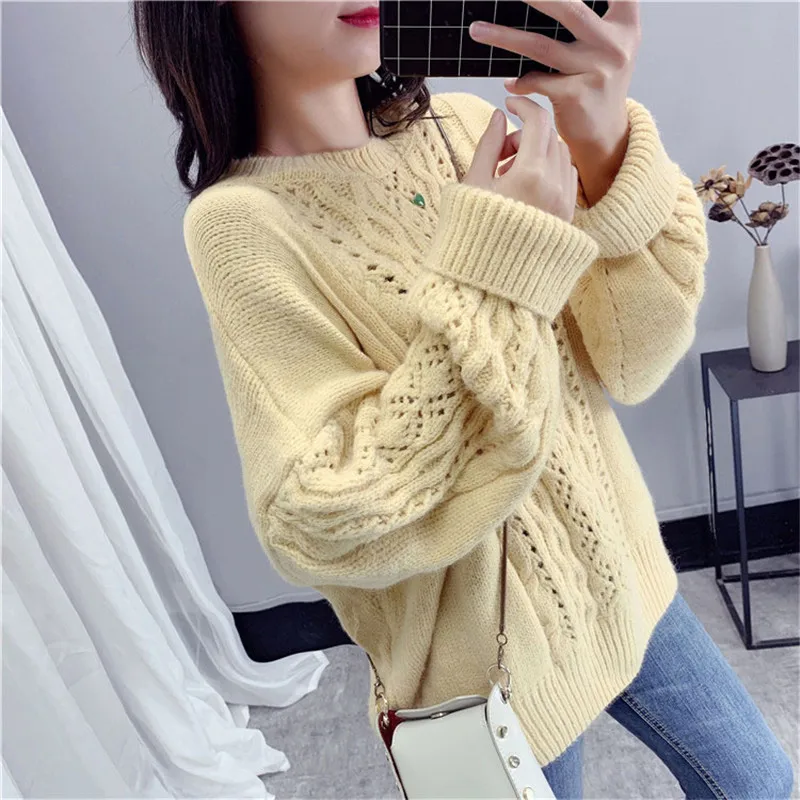 Свободный пуловер свитер женская рубашка 2019 осень и зима новый крючок цветок