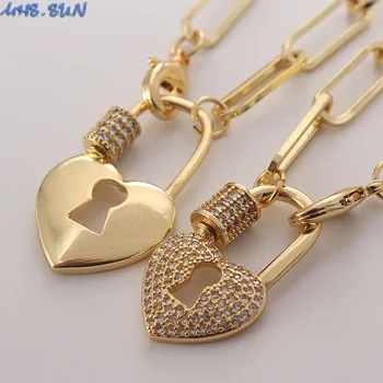 MHS.SUN Newest Lock Design Can Open Pendant Necklace With Cubic Zirconia Women Jewelry Exaggeration Chunky Chain Choker Gift