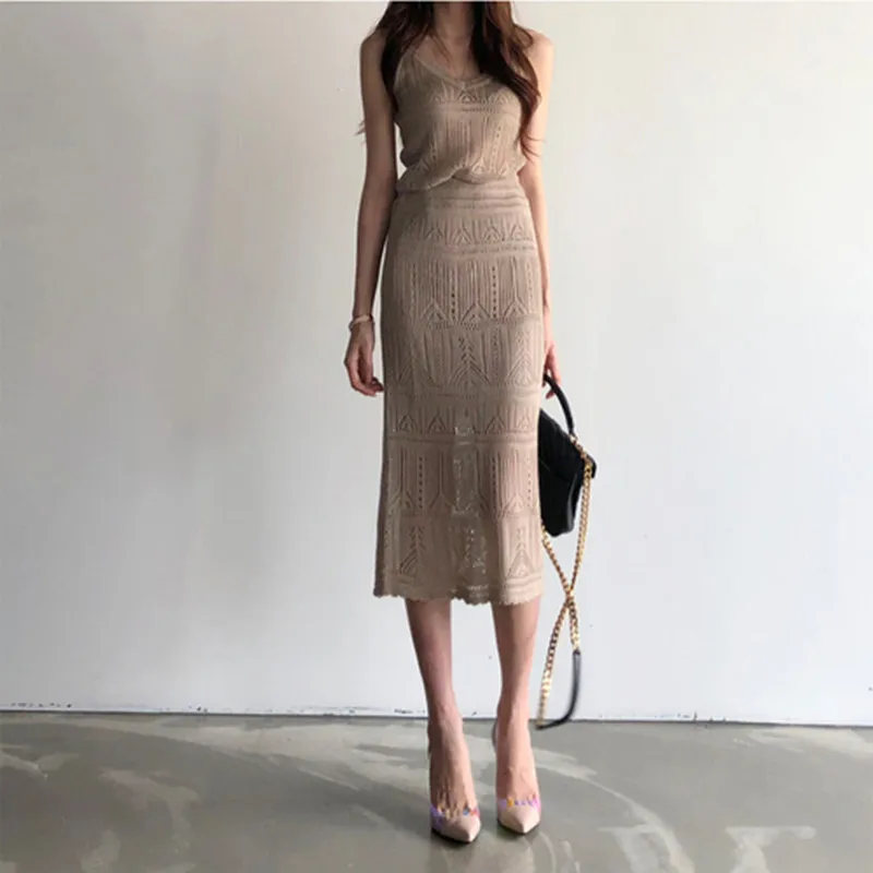 Picture color Женские летние комплекты из 2 предметов Женские топы и юбки Elegnat трикотажные костюмы корейский Повседневный Спортивный костюм одежда Casacos - Цвет: Picture color