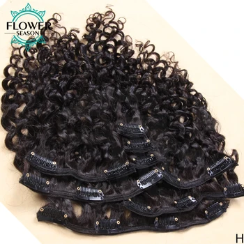 

Brazilian Curly Clip In Human Hair Extension 100g Natural Hair In Clips Remy Hair Natural Color 6pc/set FlowerSeason