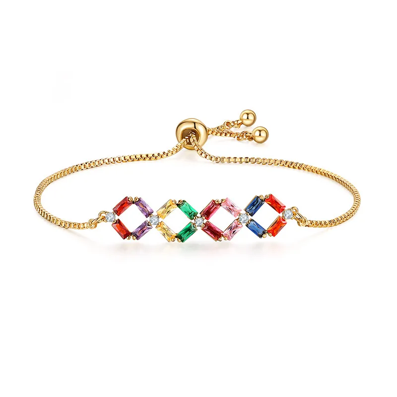 MOONROCY розовое золото Цветной Красочный Кристалл браслет овал, куб, цирконий для женщин подарок Прямая ювелирные изделия оптом