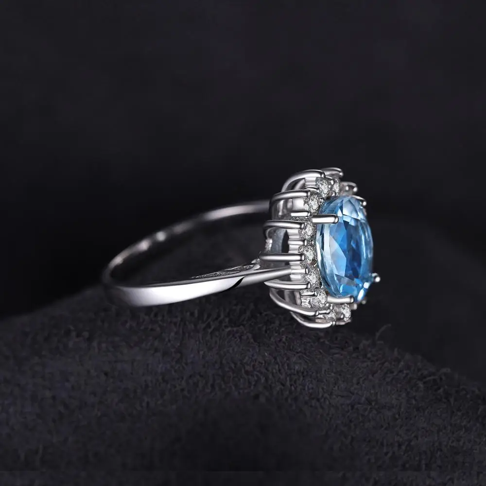 Jewelrypalace Принцесса Диана Уильям Kate 2.3ct Природный Голубой топаз Обручение Halo Кольцо 925 Серебряное кольцо для Для женщин