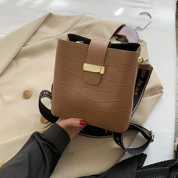 

3 Pockets Stone Pattern Small Bucket Bag PU Leather Shoulder Bags for Women 2020 Fashion Belt Lady Crossbody Bag Brand Handbags