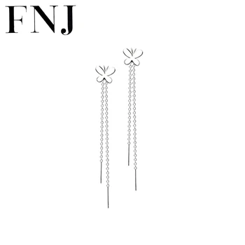 

FNJ Butterfly Earrings 925 Silver Jewelry Original Pure S925 Sterling Silver Stud Earring for Women Tassel Chain