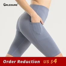 

CHRLEISURE Women Sport Short With Side Pockets Summer Seamless Leggings High Waist Gym Workout Stretchy Fitness Running Pants