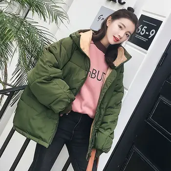 

Womens Winter Thick Cotton-Padded Hooded Jacket Solid Color Oversized Bread Coat