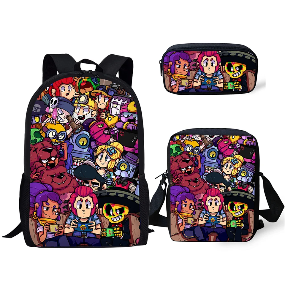 

HaoYun 3PCs Set Fashion Children's Backpack Brawl Stars Pattern kids School Book Bags Cartoon Students School Bags Set Mochila