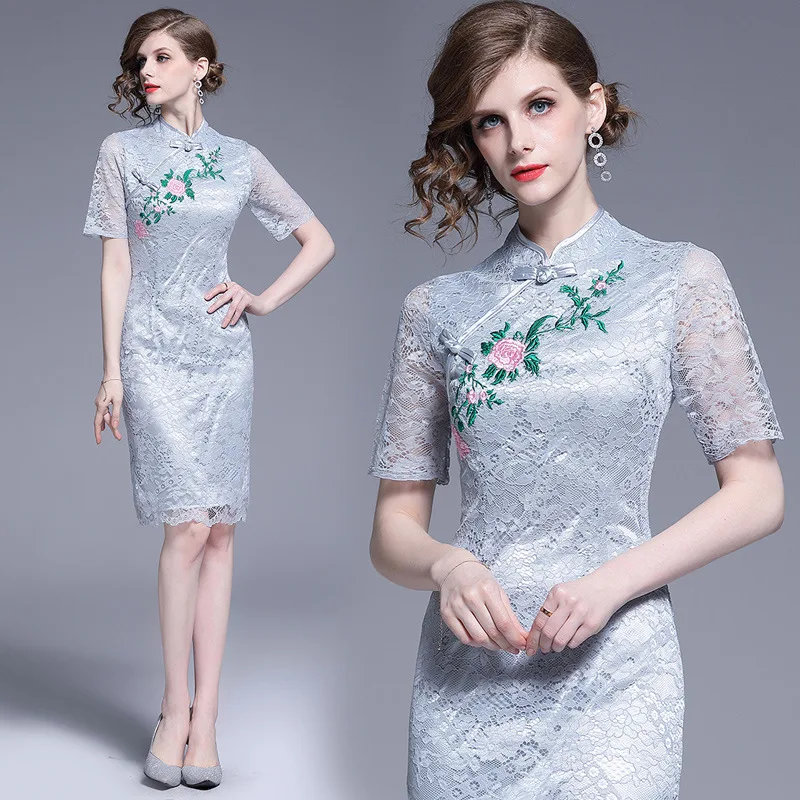 

2019 Summer New Style WOMEN'S Dress-Style Chinese-style Slim Fit Slimming Skirt Voile Embroidery Dress-