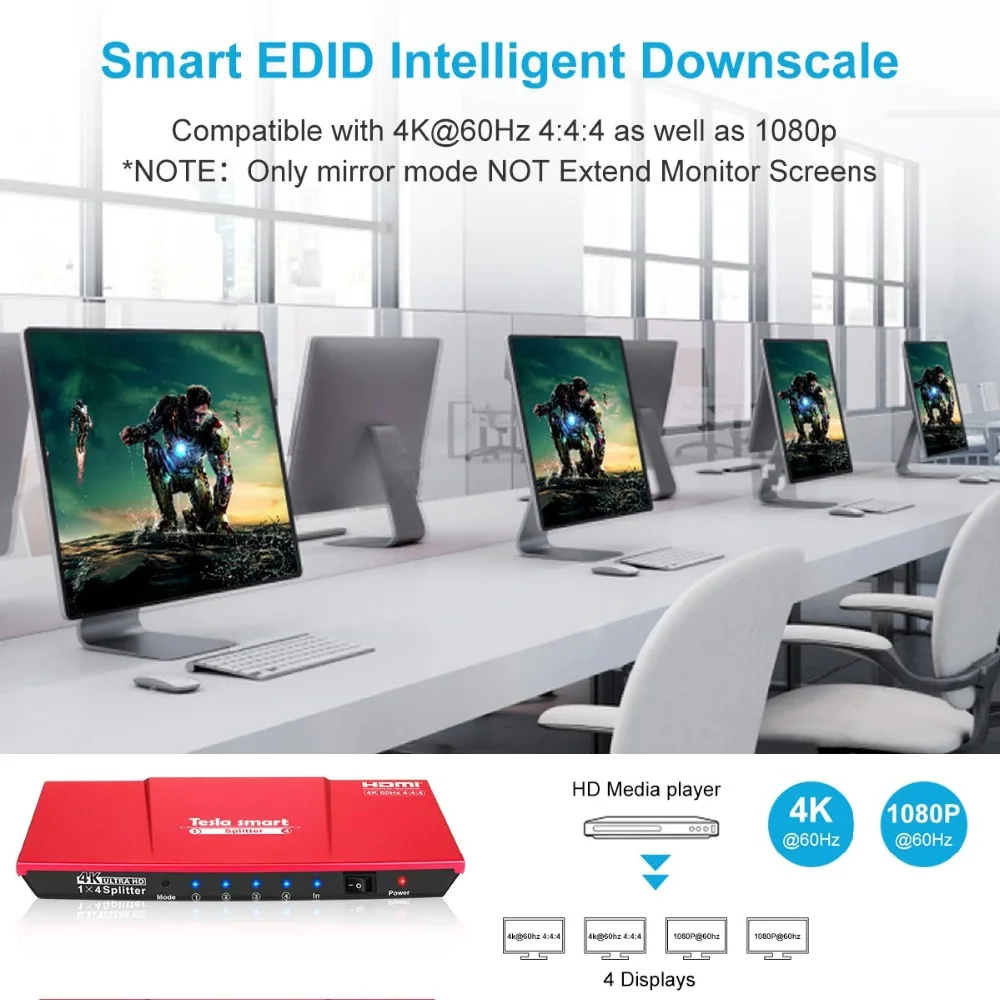 4K HD HDMI разветвитель 1x4 4 порта HDMI 1x4 HDMI2.0 до 4K@ 60 Гц HDCP2.2 3D HDR10 HDTV DVD PS3 Xbox