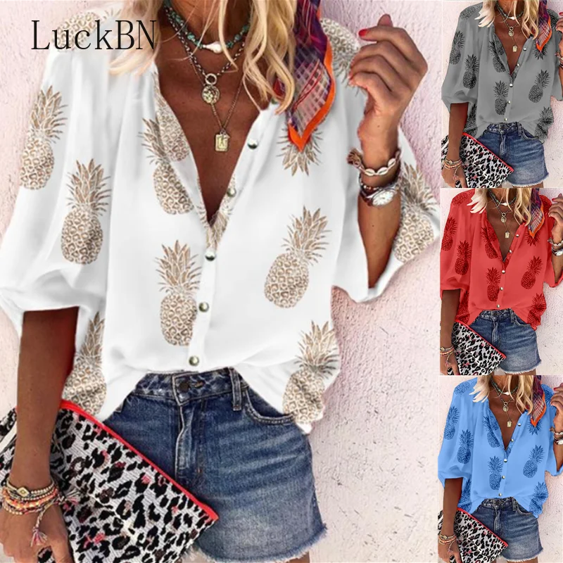 

Oversize Blouse Women Spring Autumn Tops Shirt Womens Tops and Blouses Long-Sleeve Pineapple Print Plus Size 5XL Blusas 2019