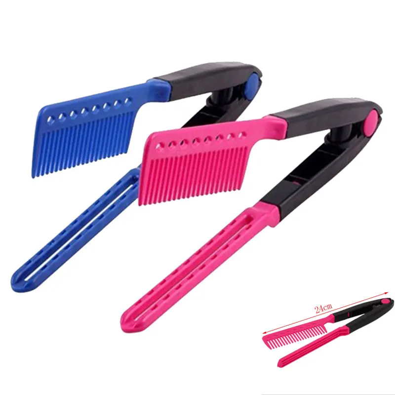 1 pc Washable Folding Hair Straightener Comb V Type DIY Salon Hairdressing Brush Styling Tool Accessories