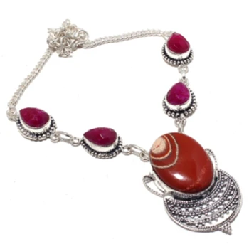 

Red Jaspers,Rubys Necklace Silver Overlay over Copper, 41 cm ,N4414