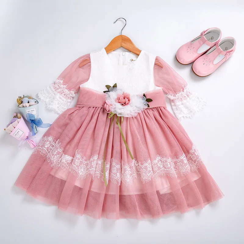 

Cutestyles Lovely Girl Pink Mesh Communion Pageant Dress Wedding Birthday Ceremony Dress With Flower Kid Costume EG-DMGD112-C123