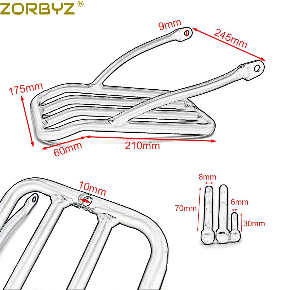 ZORBYZ Motorcycle Black / Chrome Chopped Fender Luggage Shelf Frame Rack For Harley Sportster XL883N 09-18 XL1200N 07-18