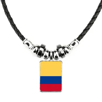 

Colombia National Flag South America Country Necklace Handmade Leather Rope Pendant