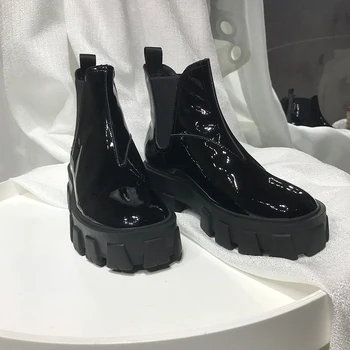 

Winter Shoes Women Ankle Boots For Women Bota Feminina Patent Leather Female Boots Black Zapatos De Muje Thick Bottes Femme