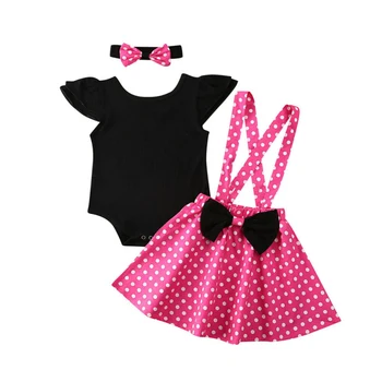 

6M-4Y Newborn Kids Baby Girl Clothes Black Romper Bodysuit Tops Strap Dress Outfit Clothing 3PCS Summer Clothing Set