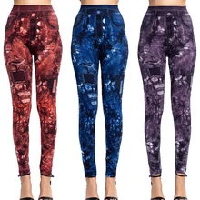 

Workout Leggins Leaf Printed Women Push Up Jeggings New Imitation Jeans Leggings Faux Denim Pants High Stretchy Leggins Hot Sale