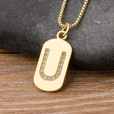 New Design Luxury Initial A-Z 26 Letters Necklace Charm  Copper Zircon Pendant Choker Family Name Jewelry Best Wedding Gift