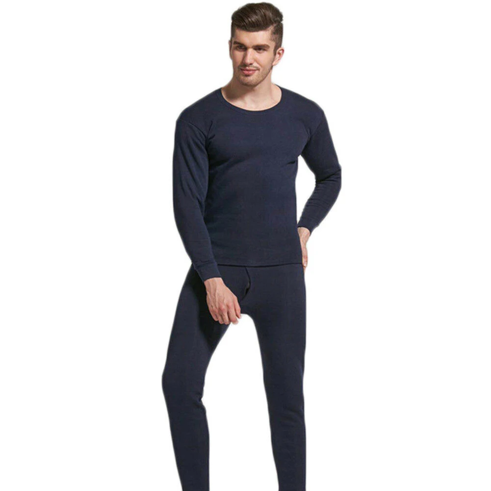 Мужское бесшовное эластичное теплое бархатное нижнее белье, пижамный комплект для дома HSJ88 - Цвет: Dark blue