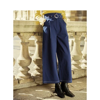 

INMAN Autumn New Arrival Fashion High Waist With Belt Pure Color Concise Office Style Loose Pant