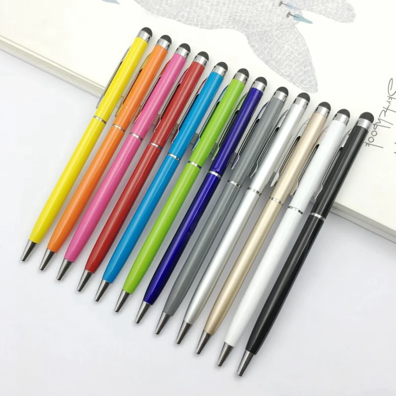 

100Pcs Mini Metal Universal Press Screen Stylus Roller Ballpoint Pen 2 in 1 for Iphone Ipad Samsung Galaxy Tablet Pc Smartphones