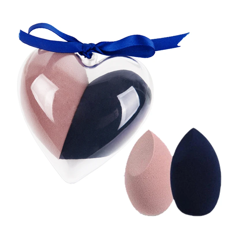 2pcs/set Heart-Shape Makeup Sponge Puff Face Foundation Powder Concealer Puff Non-Latex Cosmetic Sponge Make Up Tools with Box