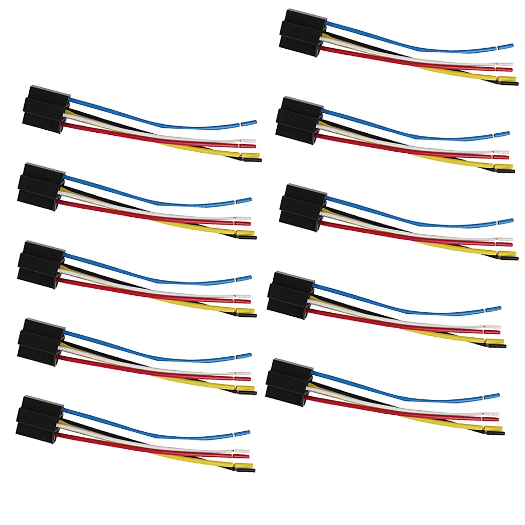 Car 12V 12 Volt DC 40A AMP Relay Cable Set Socket 5 Pin 5 Wire * 10pcs