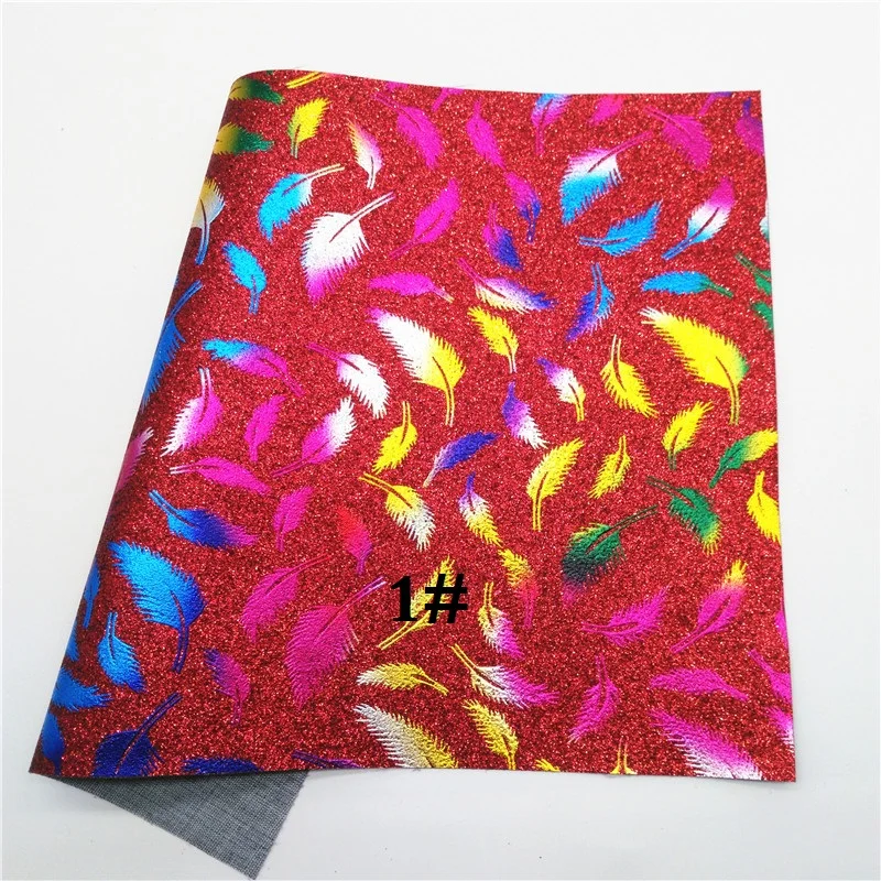 1 Glitterwishcome 21X29 см A4 Размер синтетическая кожа, перо блеск с принтом кожа, искусственная кожа ткань винил для бантов, GM567A - Цвет: 1
