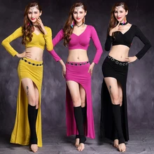 Сексуальный костюм для танца живота, топ с длинными рукавами+ юбка, Цыганская юбка для восточных танцев, экзотическая танцевальная одежда, карнавал, танец живота, BL2363