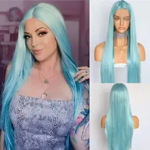 BeautyTown светильник ручной работы из синего термостойкого волокна прямые Косплей для знаменитостей для девочек для свадебной вечеринки синтетические парики на кружеве