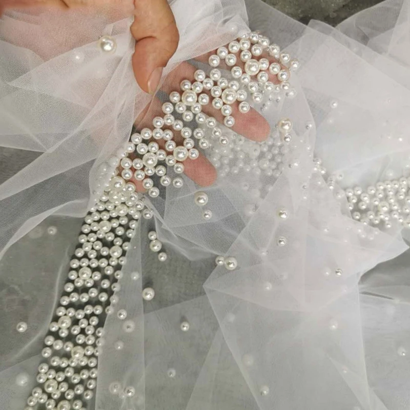 Bridal Veil Trailing Cathedral One-Layer Pearl Beading Headpiece