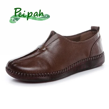 

PEIPAH Retro Ballet Flats Women Genuine Leather Shoes Woman Slip On Flats Female Retro Shallow Casual Footwear 2020 New Arrival
