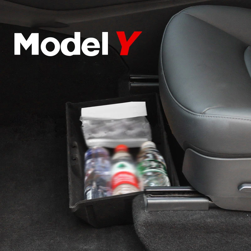 Tesla Model Y 2021 Car Seat Storage Tray Drawer Box Under Interior Flocking/ABS Organizer Glove Container Auto Accessories