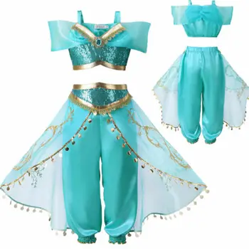 

Aladdin Jasmine Thailand Style Baby Girls Kid Garment Fancy Princess Shirt Vest Tops+Bell Bottoms Pants Party Costume 3-8Years