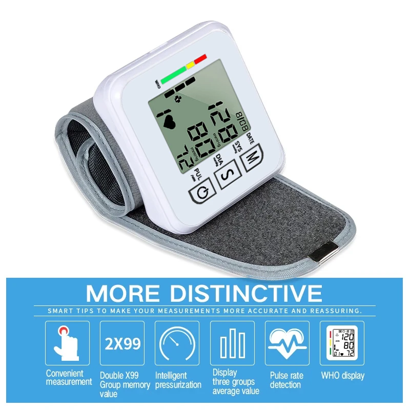 Pulse Sphygmomanometer Digital Wrist Portable Tonometer Heart Rate 