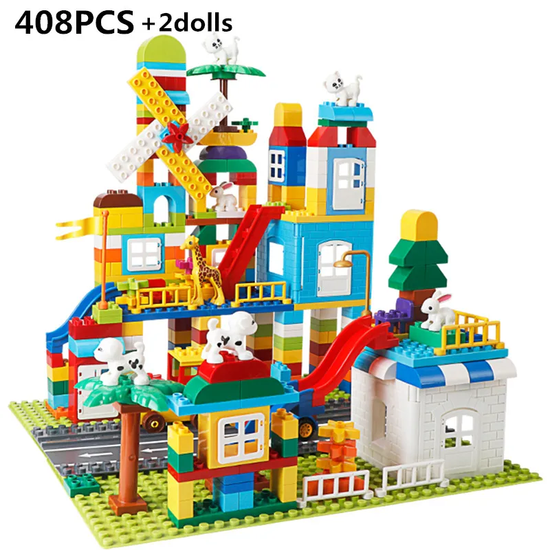 

408PCS City Creator House Building Blocks Compatible Duploed Cottage Creative Bricks With Dolls Educational Toys Chindren Gift