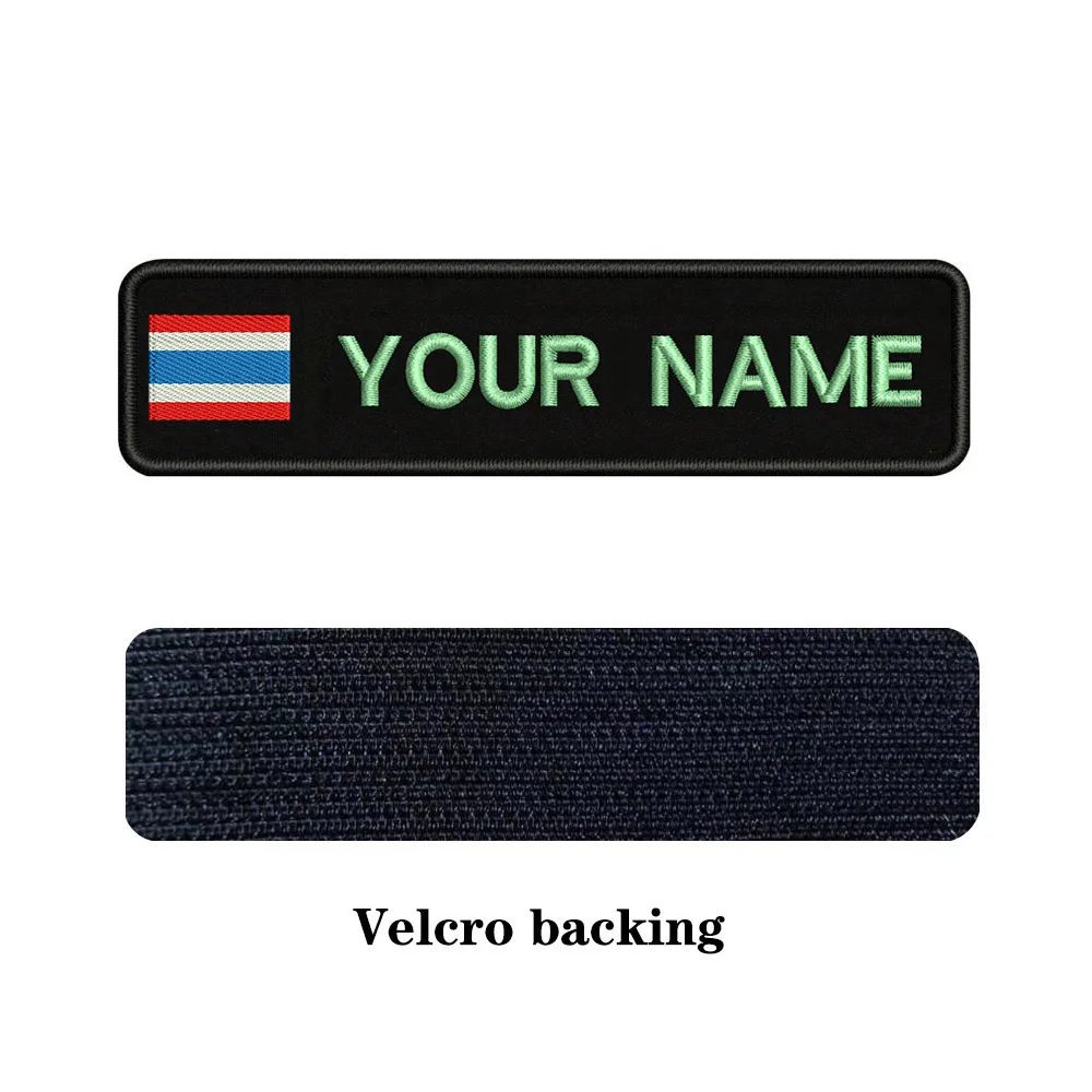 Пользовательские вышивки Таиланд Национальный флаг заплатка с текстом 10 см* 2,5 см значок Утюг на или липучке подложки для одежды брюки рюкзак шляпа - Цвет: Light blue-Velcro