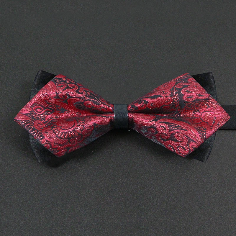 

2022 New Fashion Men's Bow Ties Wedding Double Fabric Crimson Paisley Pattern Bowtie Club Banquet Butterfly Tie with Gift Box