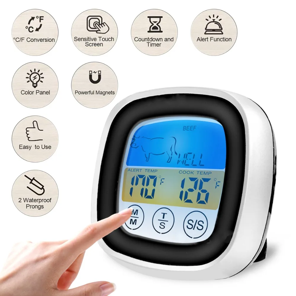 Термометр для барбекю для духовки, гриль для мяса с зондами, Bluetooth, светодиодный таймер для приготовления пищи