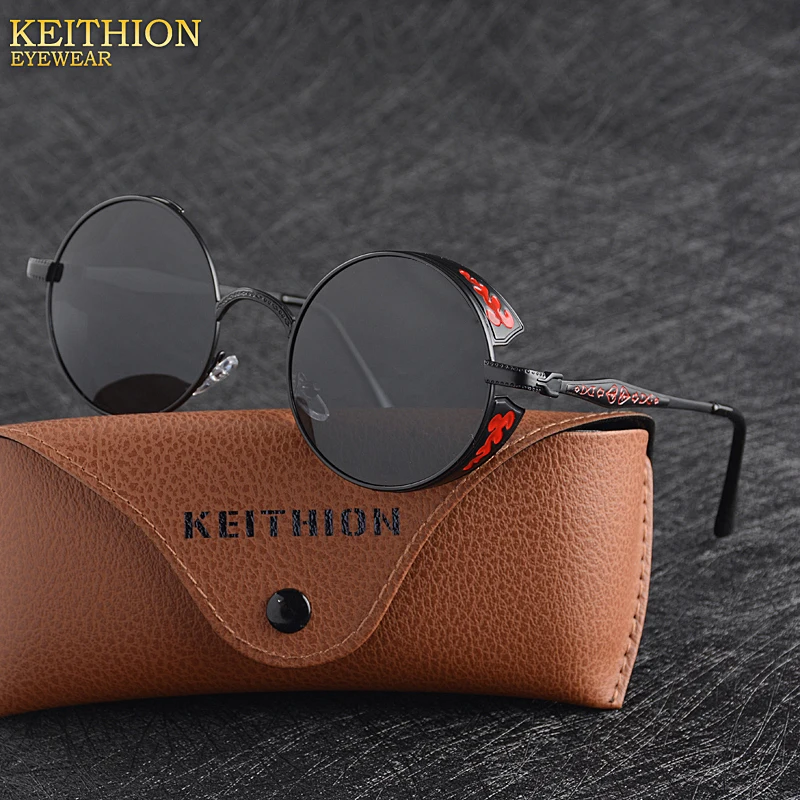

KEITHION Gothic Steampunk Sunglasses Polarized Men Women Brand Designer Vintage Round Metal Frame Sun Glasses High Quality
